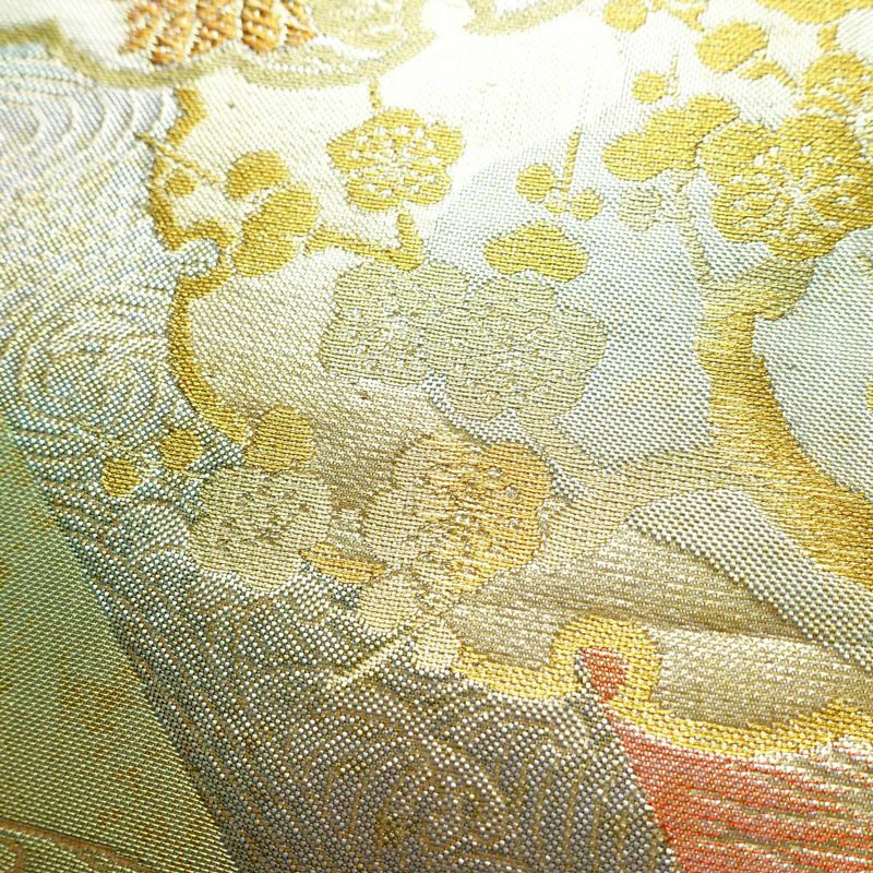 袋帯 六通柄 良品 フォーマル用 正絹 古典柄 箔 金糸 帯 緑・うぐいす色_画像5