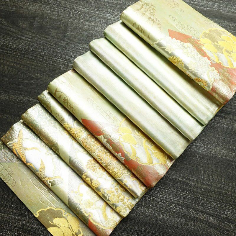 袋帯 六通柄 良品 フォーマル用 正絹 古典柄 箔 金糸 帯 緑・うぐいす色_画像19