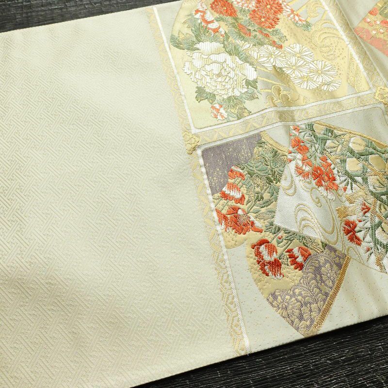 袋帯 純金箔 六通柄 良品 フォーマル用 正絹 箔 金糸 帯 クリーム_画像16