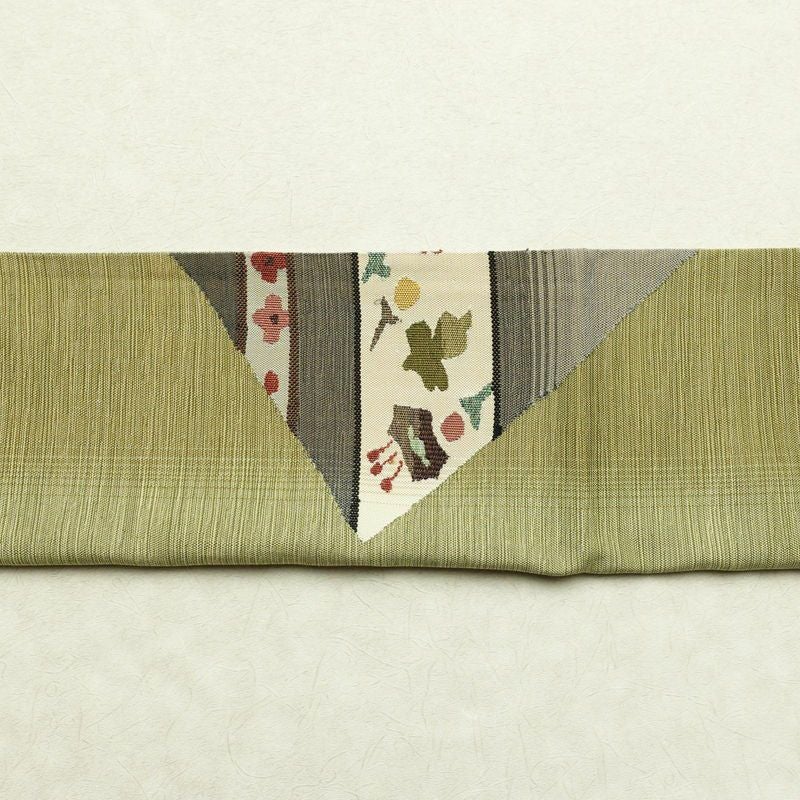 袋帯 太鼓柄 良品 一般用 正絹 花柄 帯 緑・うぐいす色_画像16