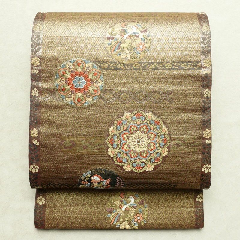 袋帯 六通柄 フォーマル用 正絹 古典柄 箔 鶴 梅 菊 金糸 帯 金・銀