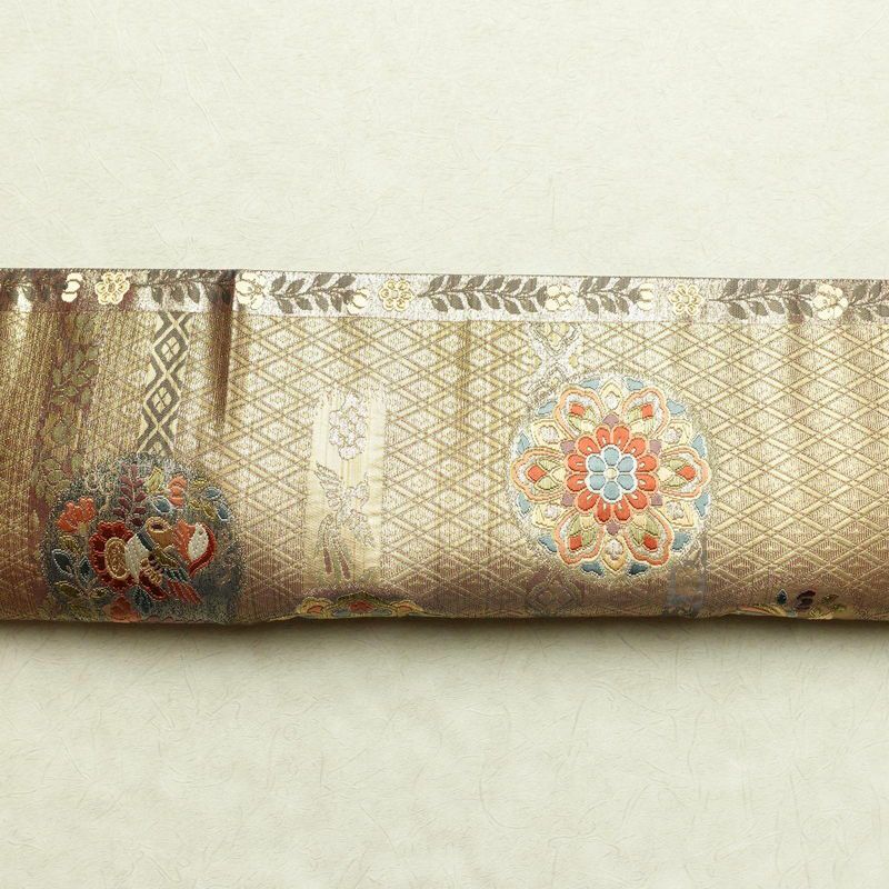 袋帯 六通柄 フォーマル用 正絹 幾何学柄・抽象柄 箔 帯 黄・黄土色_画像14