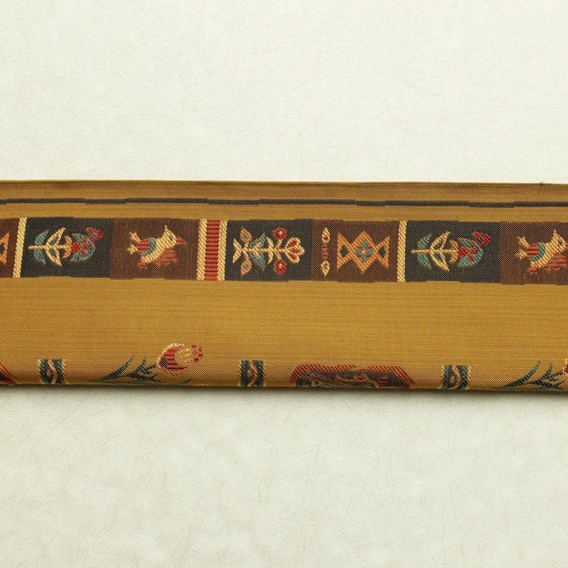 袋帯 六通柄 一般用 正絹 幾何学柄・抽象柄 帯 黄・黄土色_画像14