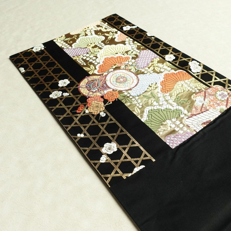 袋帯 六通柄 良品 フォーマル用 正絹 御所車 古典柄 箔 金糸 帯 黒_画像18