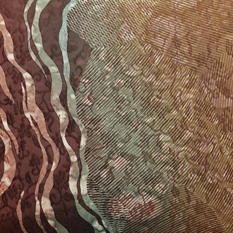 袋帯 全通柄 美品 一般用 正絹 流水・波柄 帯 小豆・エンジ_画像2