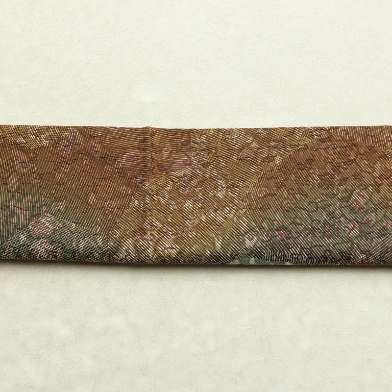 袋帯 全通柄 美品 一般用 正絹 流水・波柄 帯 小豆・エンジ_画像15