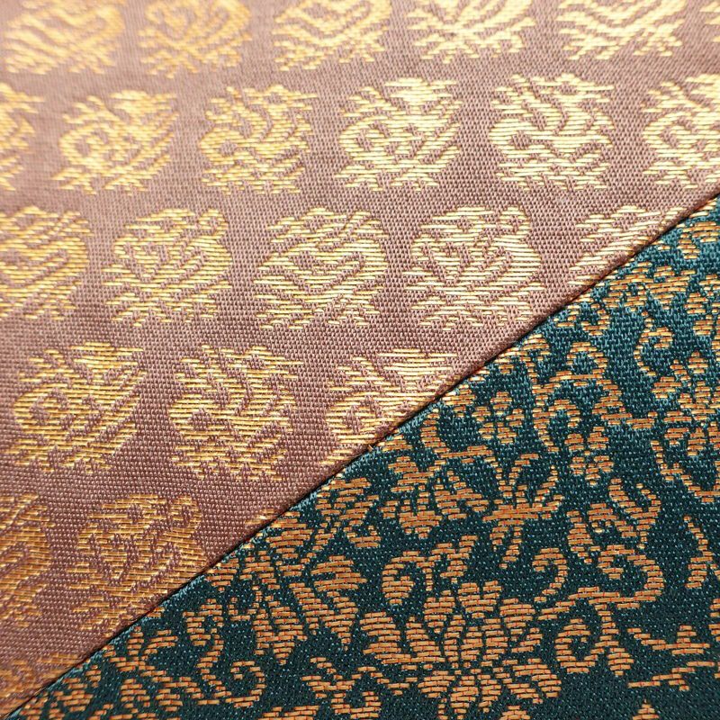 袋帯 切嵌 太鼓柄 良品 フォーマル用 正絹 木の葉・植物柄 箔 帯 緑・うぐいす色_画像6