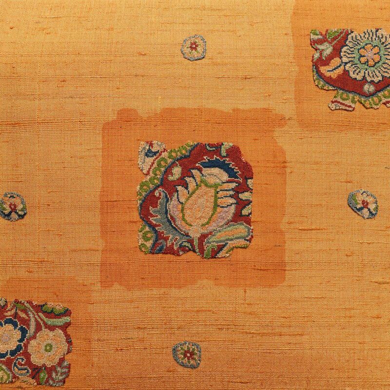 名古屋帯 紬 太鼓柄 良品 正絹 花柄 名古屋仕立て 刺繍 帯 橙_画像2