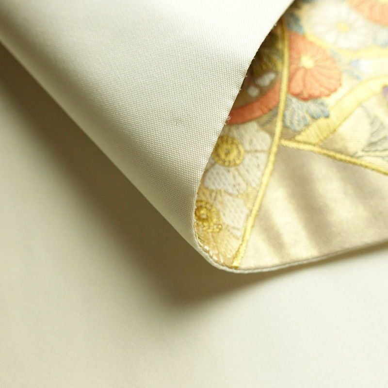 袋帯 本金漆箔 六通柄 良品 フォーマル用 正絹 古典柄 箔 金糸 帯 クリーム_画像9