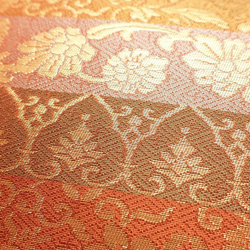 名古屋帯 太鼓柄 正絹 木の葉・植物柄 名古屋仕立て 箔 帯 茶_画像5