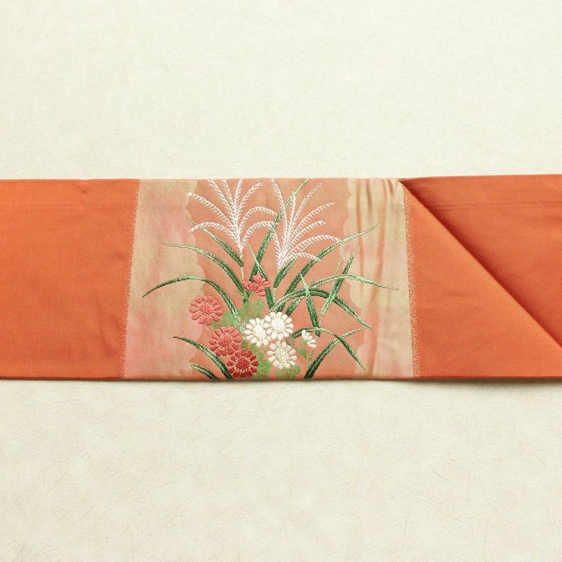 名古屋帯 太鼓柄 良品 正絹 木の葉・植物柄 名古屋仕立て 帯 ピンク_画像13