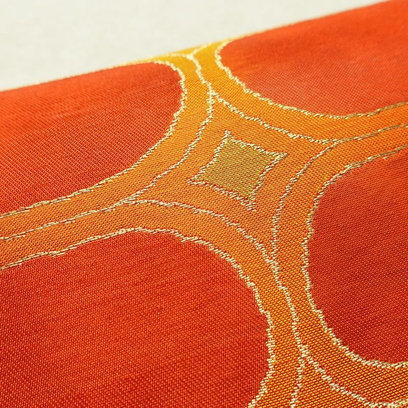 名古屋帯 太鼓柄 良品 正絹 幾何学柄・抽象柄 名古屋仕立て 箔 帯 橙_画像6