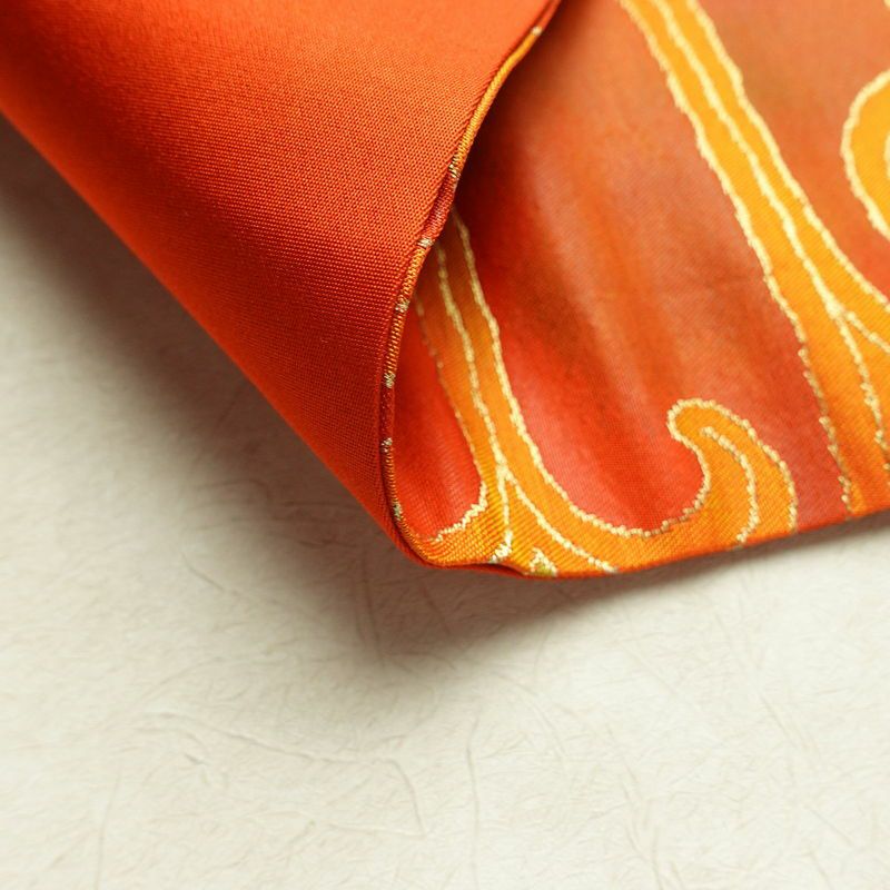 名古屋帯 太鼓柄 良品 正絹 幾何学柄・抽象柄 名古屋仕立て 箔 帯 橙_画像10