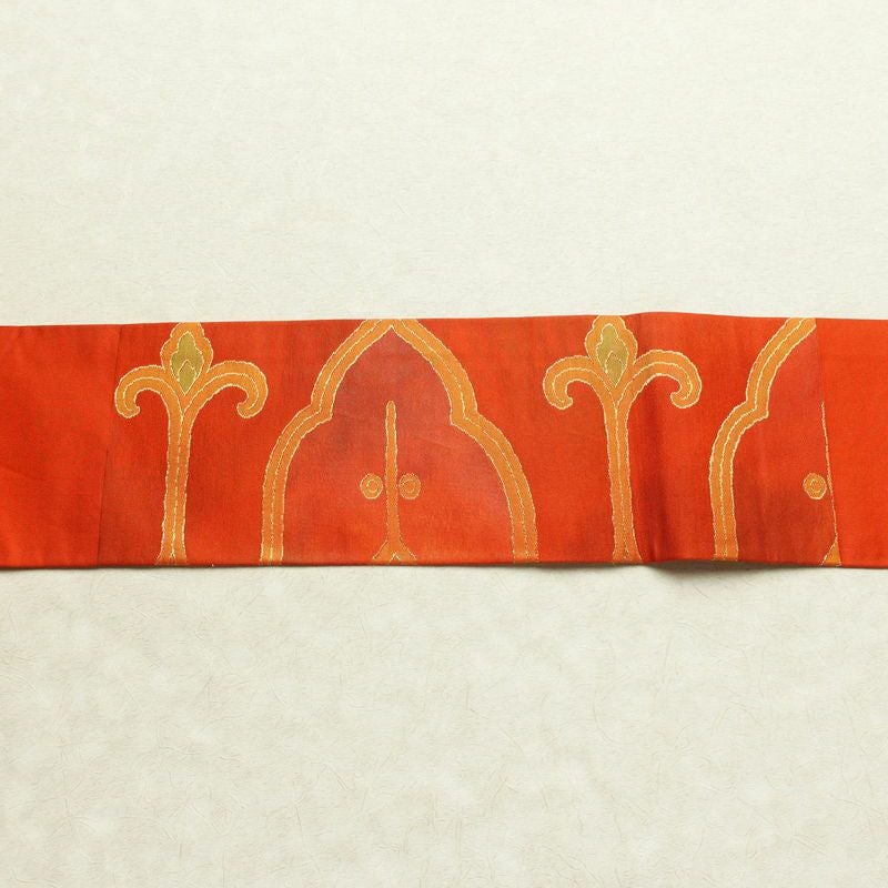 名古屋帯 太鼓柄 良品 正絹 幾何学柄・抽象柄 名古屋仕立て 箔 帯 橙_画像13