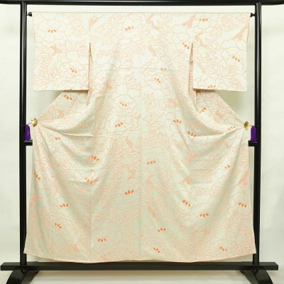 小紋 絞り 正絹 花柄 袷仕立て 身丈154cm 裄丈65cm 一部しつけ糸付き 着物 クリーム