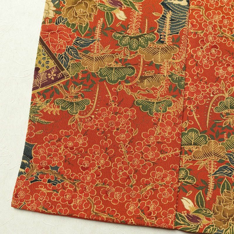 小紋 良品 縮緬 総柄 正絹 古典柄 袷仕立て 身丈159cm 裄丈65cm 着物 橙_画像12