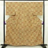 小紋 良品 縮緬 総柄 正絹 花柄 袷仕立て 身丈158.5cm 裄丈67cm 一部しつけ糸付き レトロ 着物 黄・黄土色_画像1