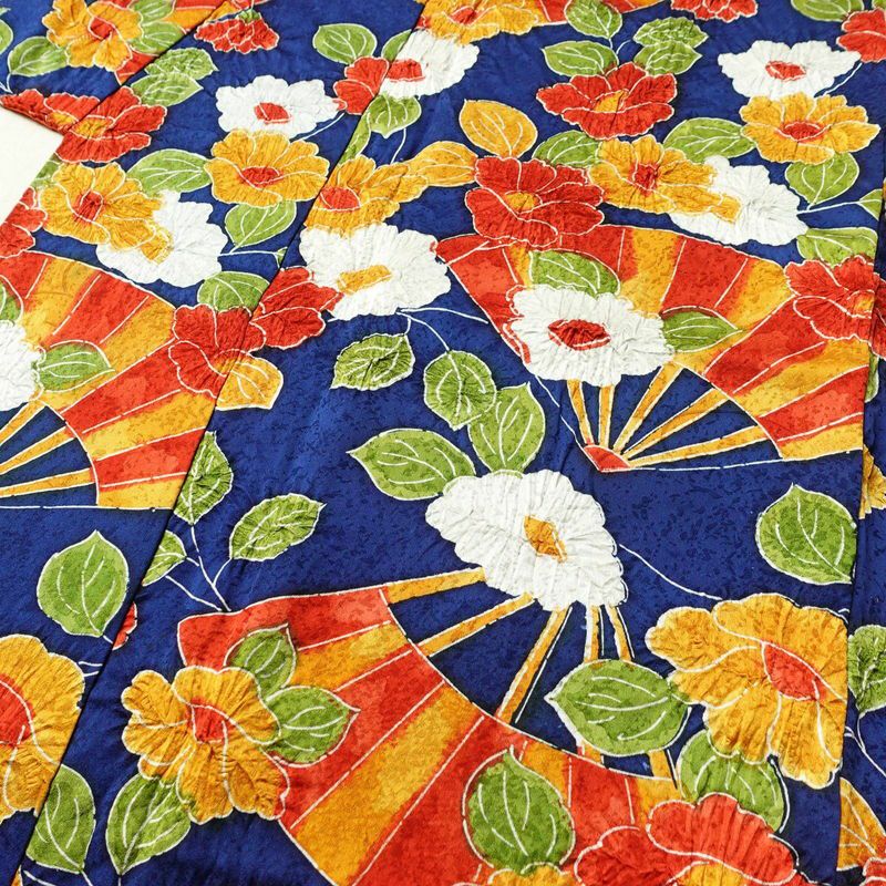 小紋 正絹 花柄 袷仕立て 身丈152cm 裄丈66.5cm 一部しつけ糸付き 着物 青・紺_画像5