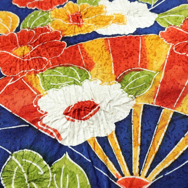 小紋 正絹 花柄 袷仕立て 身丈152cm 裄丈66.5cm 一部しつけ糸付き 着物 青・紺_画像6