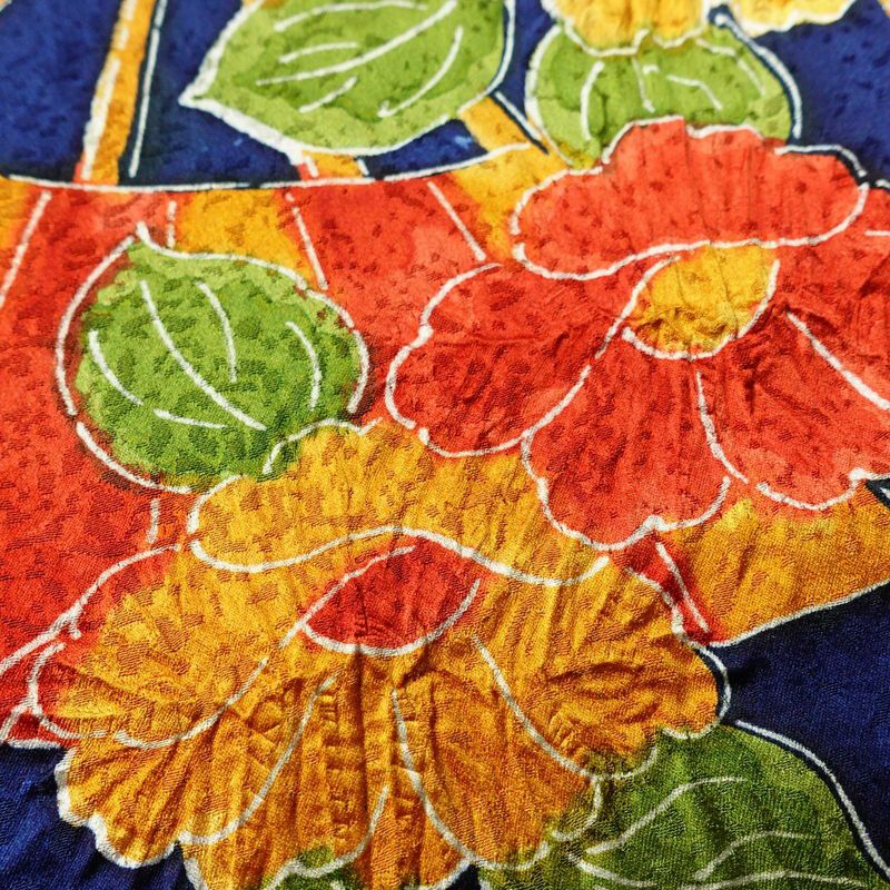 小紋 正絹 花柄 袷仕立て 身丈152cm 裄丈66.5cm 一部しつけ糸付き 着物 青・紺_画像8