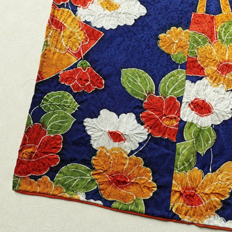 小紋 正絹 花柄 袷仕立て 身丈152cm 裄丈66.5cm 一部しつけ糸付き 着物 青・紺_画像12