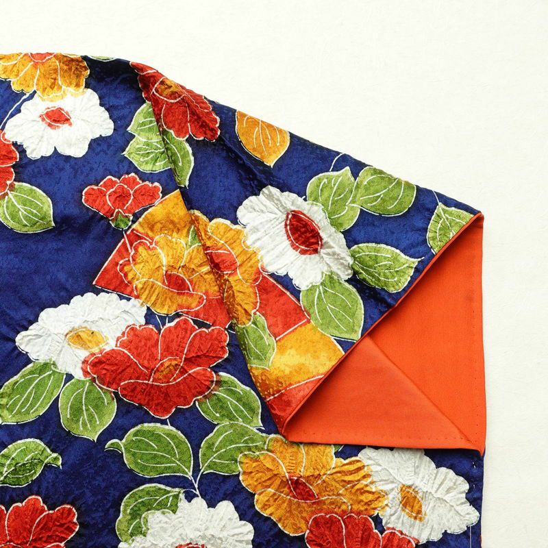 小紋 正絹 花柄 袷仕立て 身丈152cm 裄丈66.5cm 一部しつけ糸付き 着物 青・紺_画像14