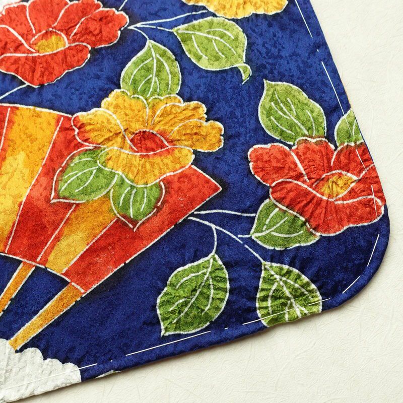 小紋 正絹 花柄 袷仕立て 身丈152cm 裄丈66.5cm 一部しつけ糸付き 着物 青・紺_画像15