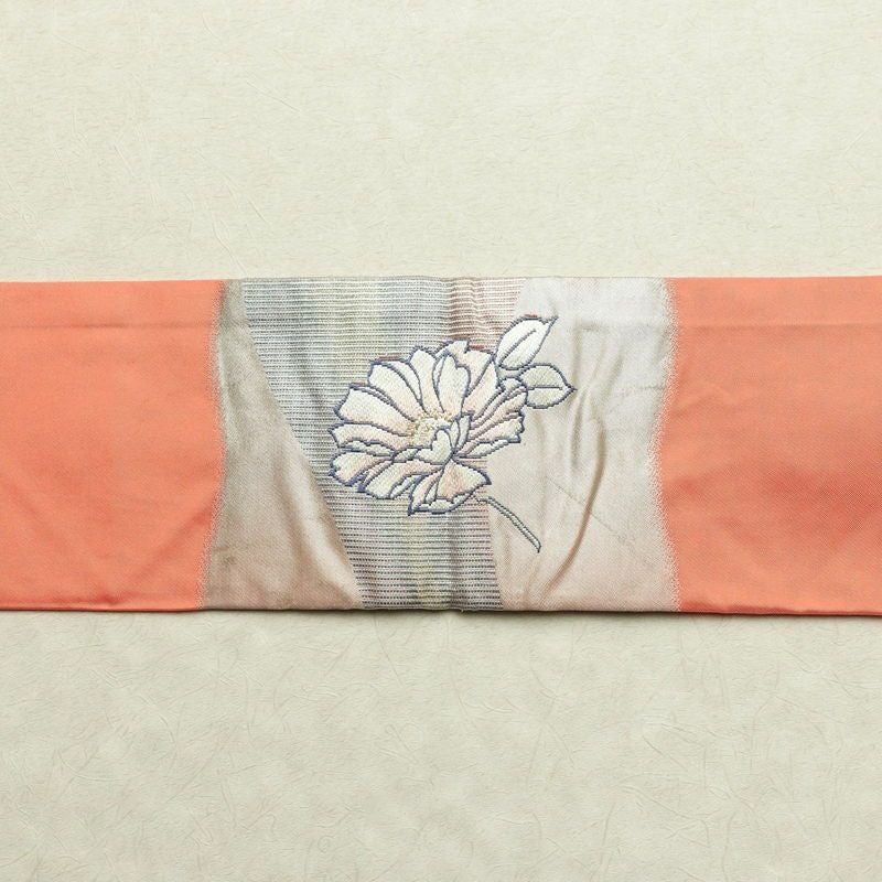 名古屋帯 太鼓柄 正絹 花柄 名古屋仕立て 銀糸 帯 ピンク_画像12