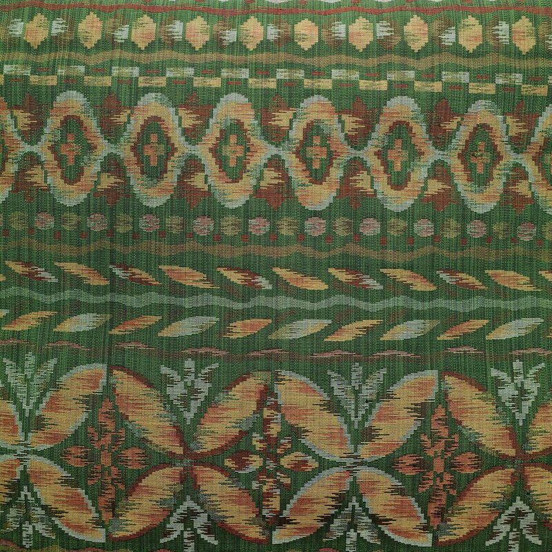 名古屋帯 全通柄 美品 正絹 幾何学柄・抽象柄 名古屋仕立て 帯 緑・うぐいす色_画像2