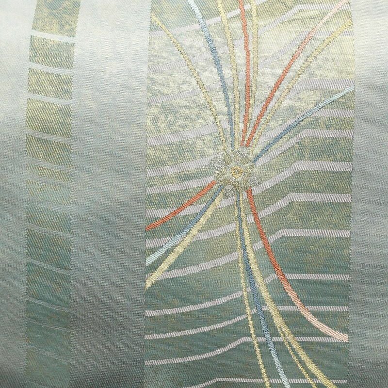 名古屋帯 太鼓柄 正絹 幾何学柄・抽象柄 名古屋仕立て 箔 金糸 帯 青・紺_画像2