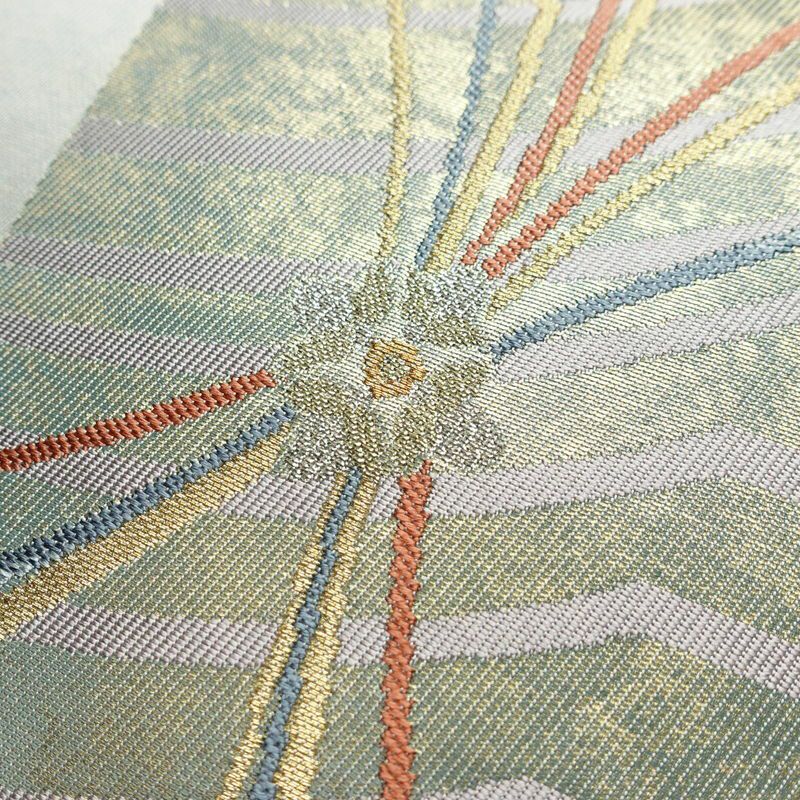 名古屋帯 太鼓柄 正絹 幾何学柄・抽象柄 名古屋仕立て 箔 金糸 帯 青・紺_画像3