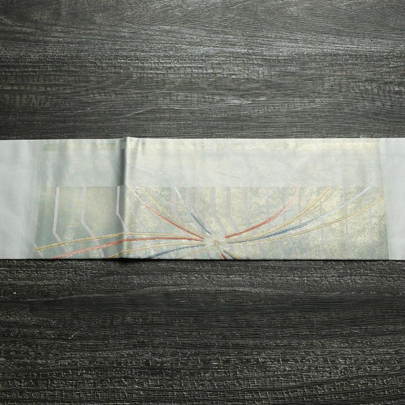 名古屋帯 太鼓柄 正絹 幾何学柄・抽象柄 名古屋仕立て 箔 金糸 帯 青・紺_画像13