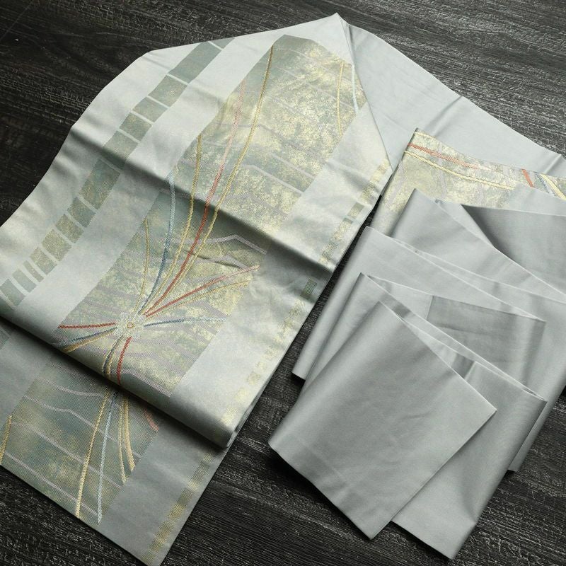 名古屋帯 太鼓柄 正絹 幾何学柄・抽象柄 名古屋仕立て 箔 金糸 帯 青・紺_画像17