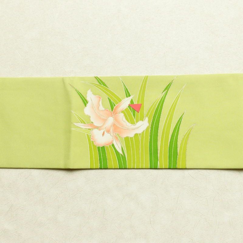 名古屋帯 太鼓柄 良品 金駒刺繍 正絹 花柄 名古屋仕立て 金彩 帯 緑・うぐいす色_画像13