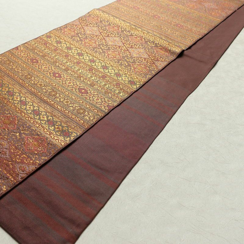 袋帯 六通柄 フォーマル用 正絹 縞柄・線柄 箔 帯 紫・藤色_画像8