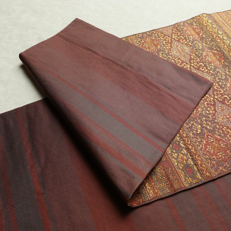 袋帯 六通柄 フォーマル用 正絹 縞柄・線柄 箔 帯 紫・藤色_画像9