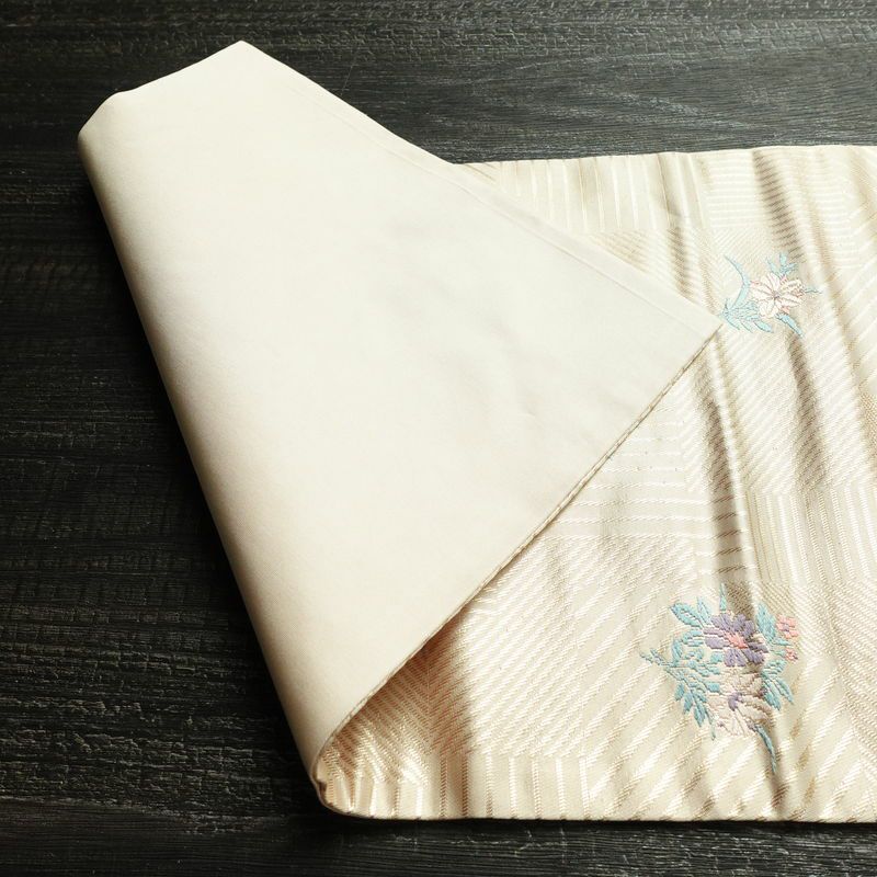 名古屋帯 六通柄 良品 正絹 花柄 名古屋仕立て 箔 帯 ピンク_画像7