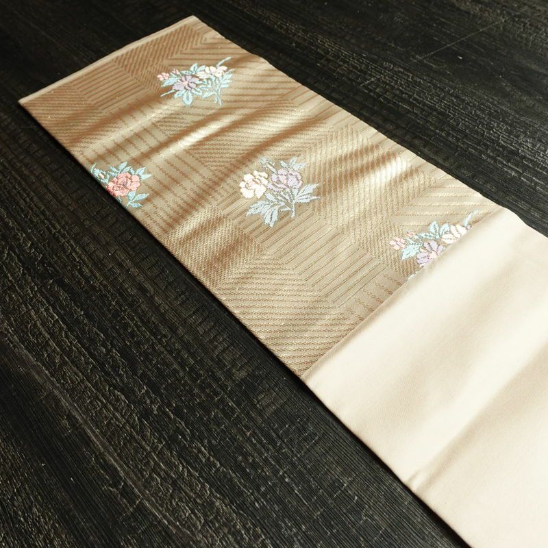 名古屋帯 六通柄 良品 正絹 花柄 名古屋仕立て 箔 帯 ピンク_画像13