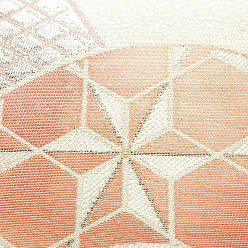 名古屋帯 やまとオリジナル パール箔 太鼓柄 正絹 古典柄 名古屋仕立て 箔 銀糸 帯 白_画像4