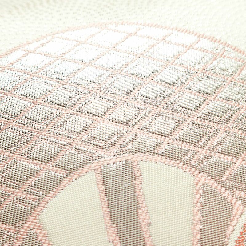 名古屋帯 やまとオリジナル パール箔 太鼓柄 正絹 古典柄 名古屋仕立て 箔 銀糸 帯 白_画像5