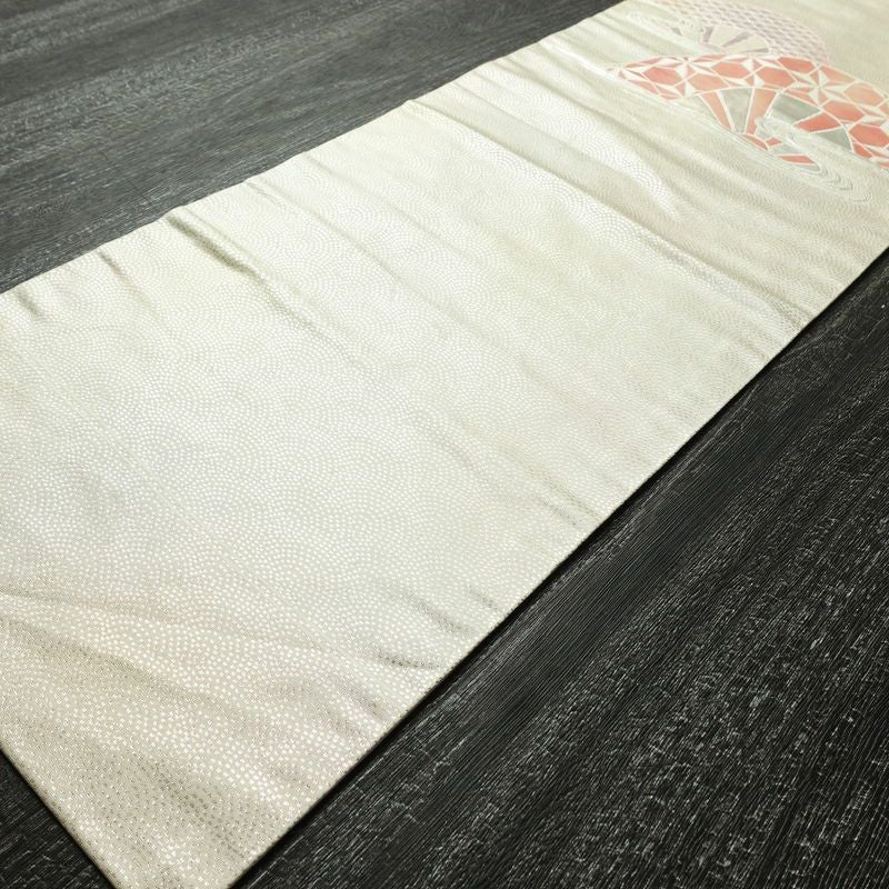 名古屋帯 やまとオリジナル パール箔 太鼓柄 正絹 古典柄 名古屋仕立て 箔 銀糸 帯 白_画像8