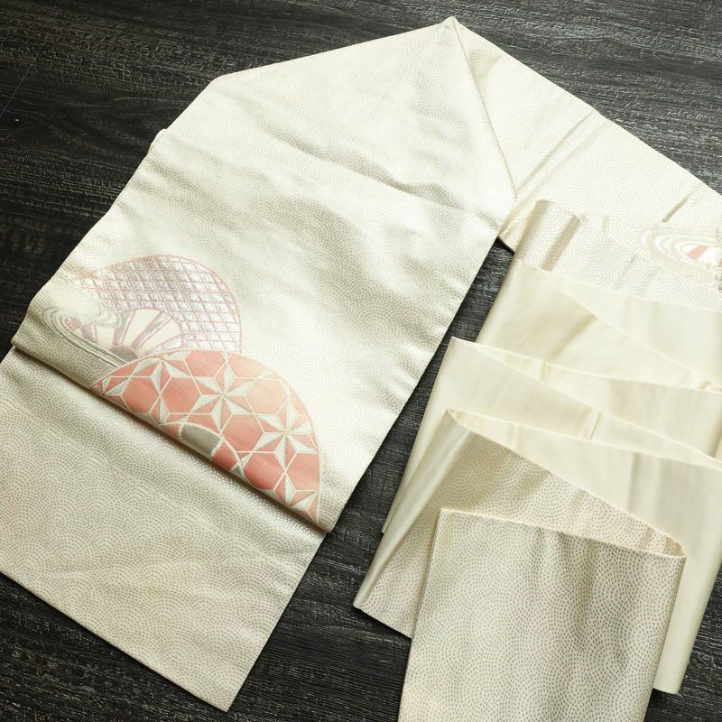 名古屋帯 やまとオリジナル パール箔 太鼓柄 正絹 古典柄 名古屋仕立て 箔 銀糸 帯 白_画像16