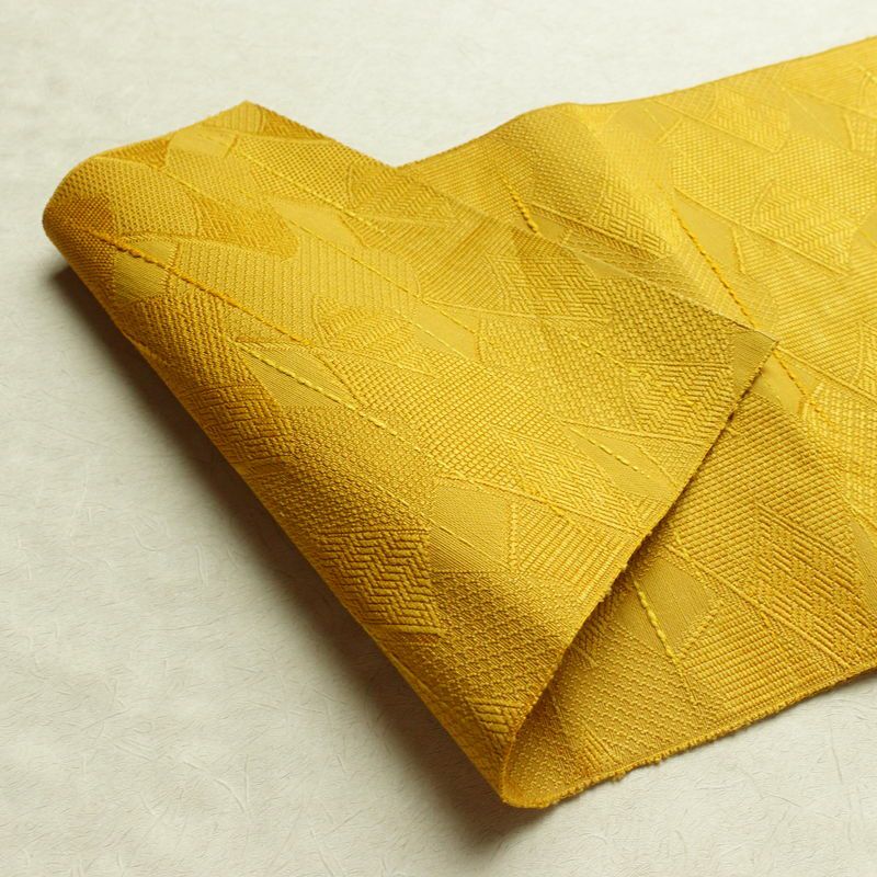 名古屋帯 全通柄 正絹 古典柄 松葉仕立て 帯 黄・黄土色_画像9