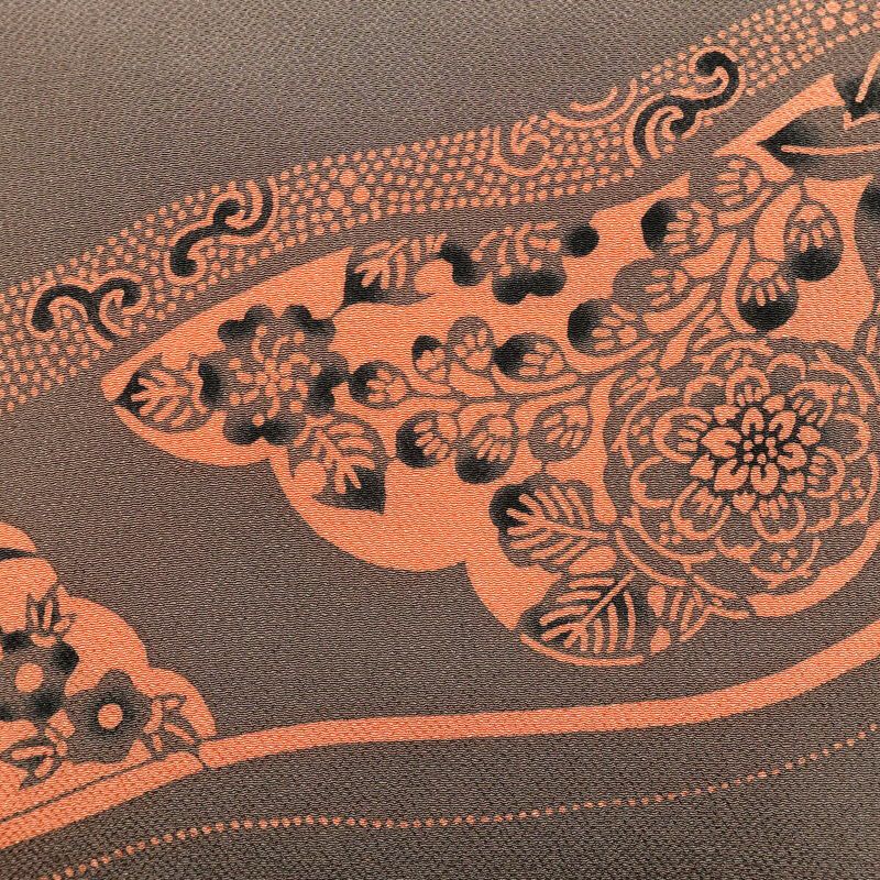 名古屋帯 草木手染 太鼓柄 縮緬 正絹 花柄 通し仕立て 帯 紫・藤色_画像2