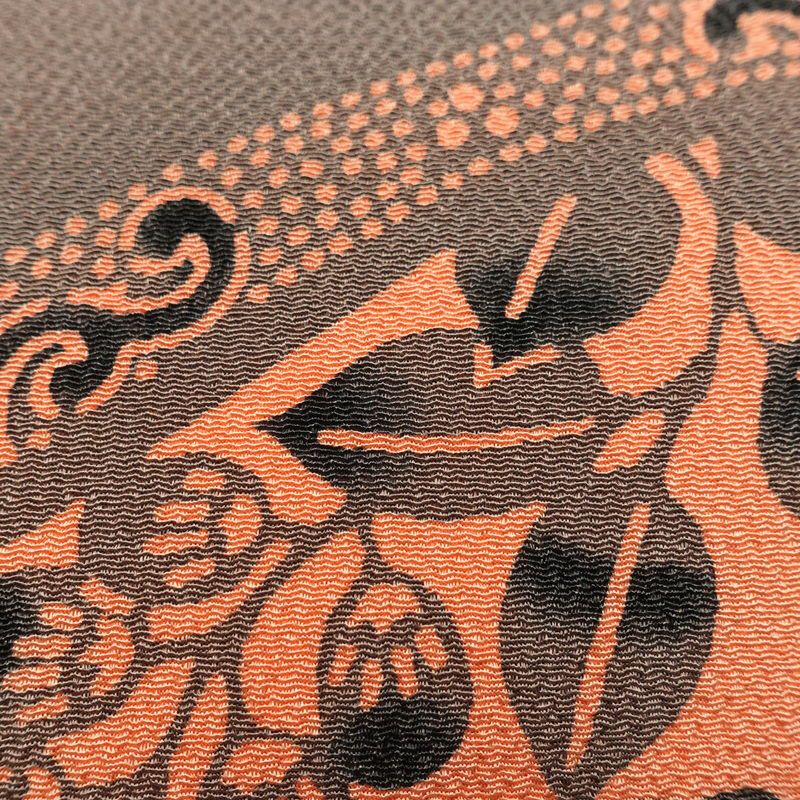 名古屋帯 草木手染 太鼓柄 縮緬 正絹 花柄 通し仕立て 帯 紫・藤色_画像4