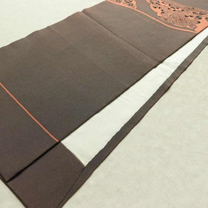 名古屋帯 草木手染 太鼓柄 縮緬 正絹 花柄 通し仕立て 帯 紫・藤色_画像7