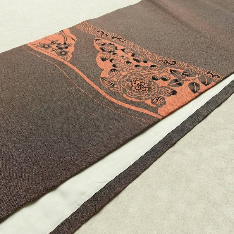 名古屋帯 草木手染 太鼓柄 縮緬 正絹 花柄 通し仕立て 帯 紫・藤色_画像9