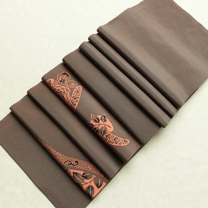 名古屋帯 草木手染 太鼓柄 縮緬 正絹 花柄 通し仕立て 帯 紫・藤色_画像20