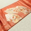 名古屋帯 桃山招宴文 本金箔 太鼓柄 美品 正絹 花柄 名古屋仕立て 箔 フォーマル 扇面 帯 赤・朱_画像11