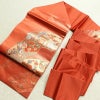 名古屋帯 桃山招宴文 本金箔 太鼓柄 美品 正絹 花柄 名古屋仕立て 箔 フォーマル 扇面 帯 赤・朱_画像16